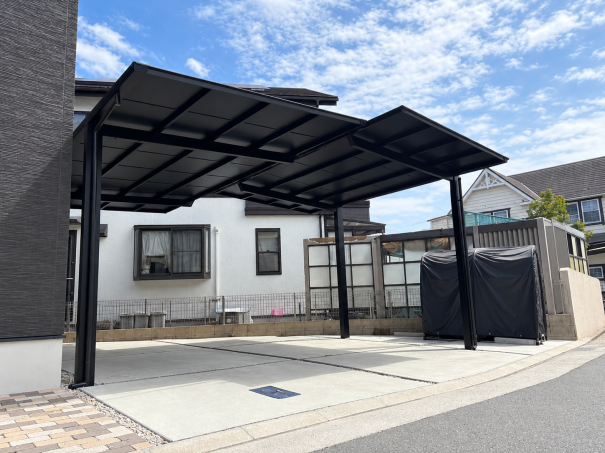 兵庫県加古川市外構リフォーム三協アルミセルフィー1台用×2基連結施工例
