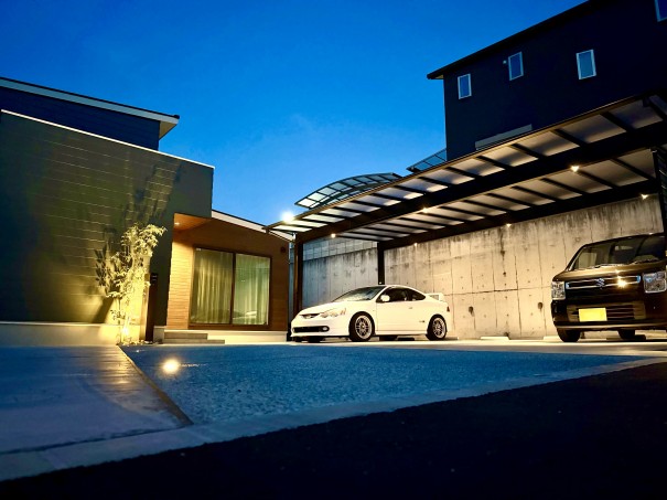 IMG_5890 加古郡稲美町新築外構三協アルミスカイリード夜間ライトアップ施工例