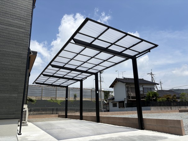 IMG_6827 兵庫県高砂市新築外構LIXILネスカF 縦2連棟 ロング柱 ブラッククリアマットの施工例