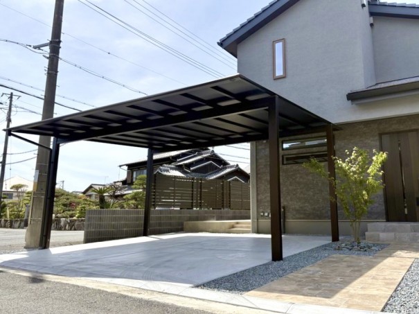 IMG_9930 加古郡播磨町の新築外構で、三協カーポートを設置したオープン外構の施工事例