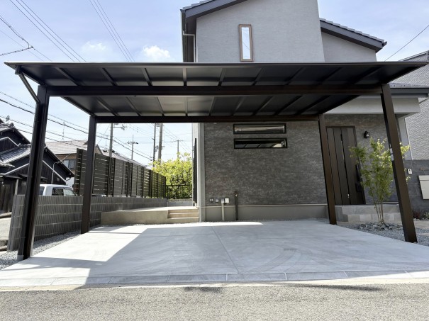 IMG_99341 加古郡播磨町の新築外構で、三協アルミのカーポート スカイリードを設置した事例
